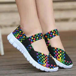 Women Running Sneakers Shoes Summer Breathable Walking Woven Shoe Anti-slip Handmade Weave Lightweight Female Flats Casual Shoe