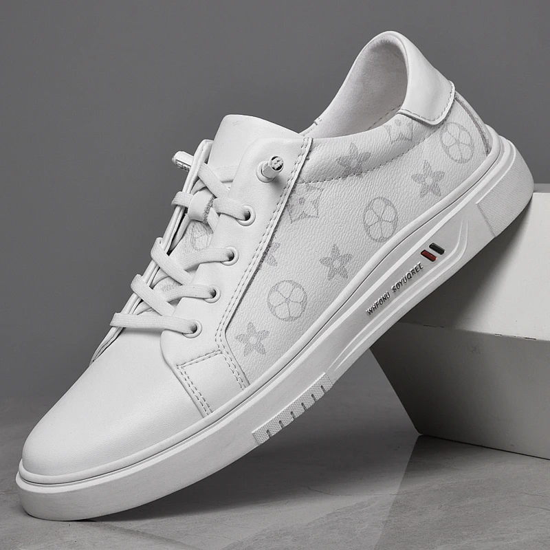 

2025 Men's New Autumn Leather Panel Sneakers - Breathable White Shoes for Casual & Sporty Wear