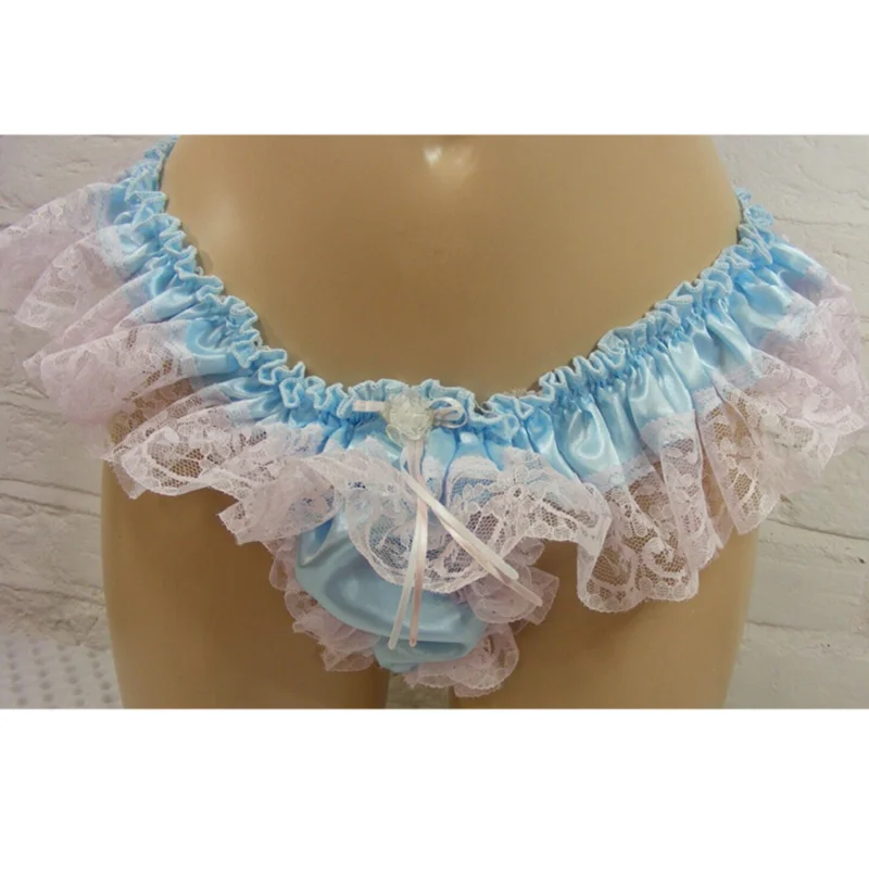 Adult Giant Baby Sexy Girl Blue Thin Satin Sissy Dress Lining Maid Thong Pink Lace Role-playing Gothic Customization