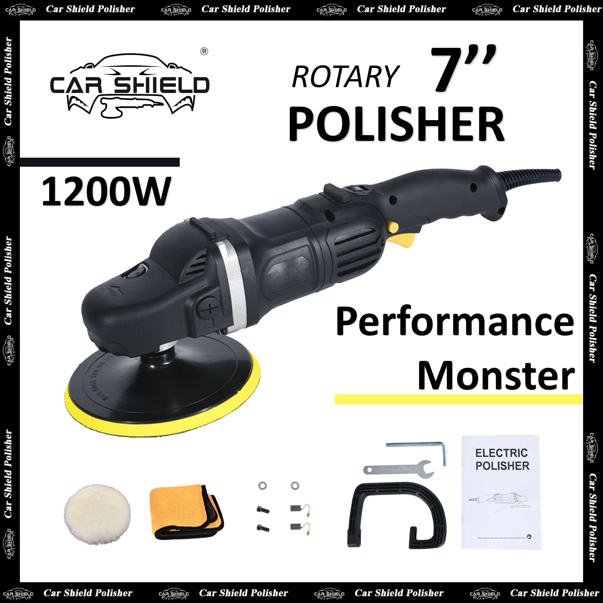 Car Shield 1200W 180MM Professional Rotary Polisher Buffing Polishing Wax Machine For Detailer