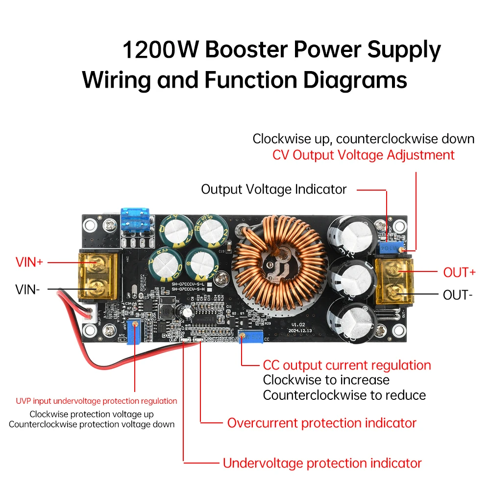 1200W 20A Boost Power Module DC-DC 14-85V Boost Converter Constant Voltage Constant Current Adjustable Voltage Converter