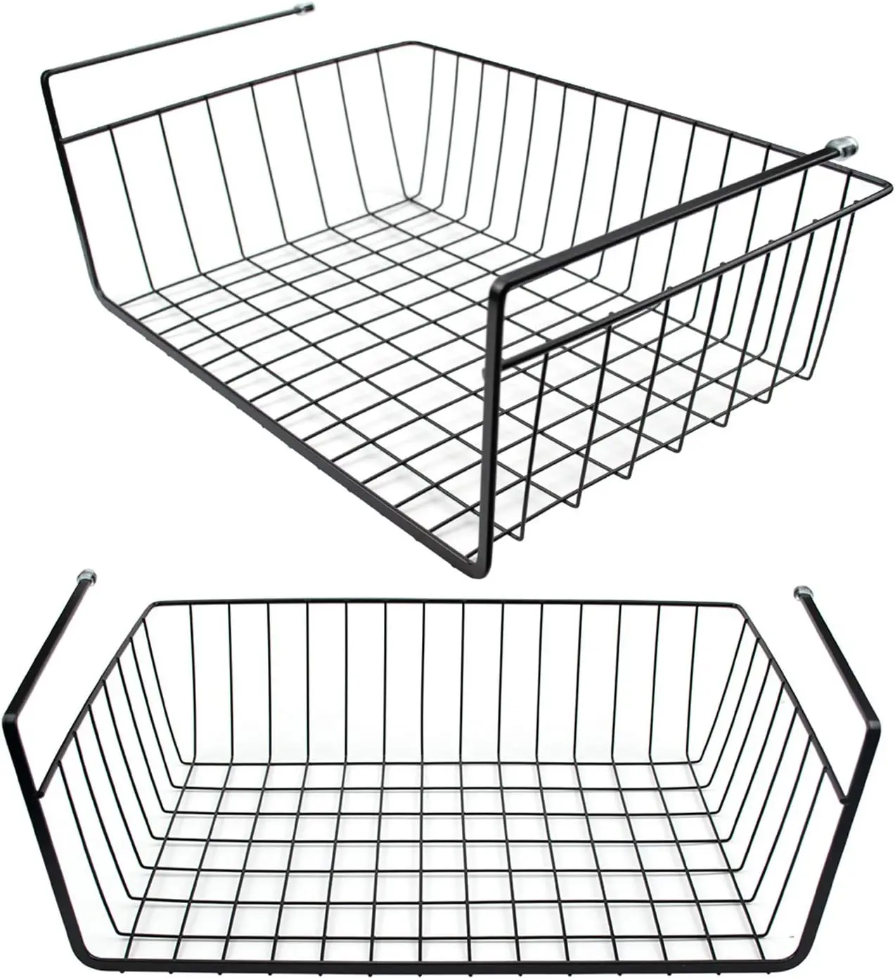 

2 Pack Black Under Shelf Wire Basket, Hanging Storage Baskets Under Cabinet Add-on Storage Racks, Slide-in Baskets Organizer