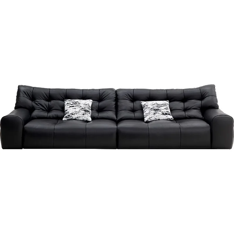 

Кожаный диван из натуральной кожи (первый слой) в современном стиле середины века с дизайном «Большой черный медведь» для небольшой квартиры, гостиной, с наполнителем из губки