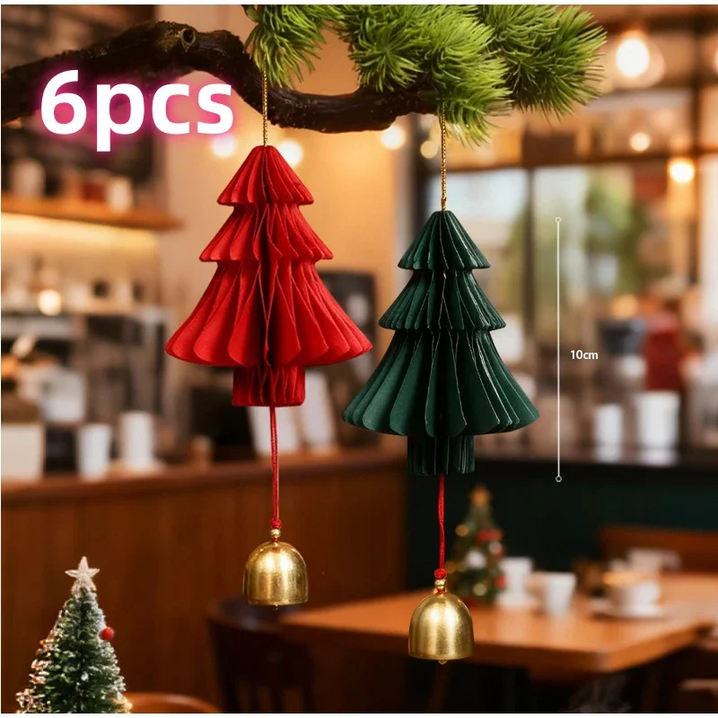 2/6 stücke Weihnachten Baum Waben Papier Glocke Tür Anhänger Festliche Atmosphäre Dekoration Weihnachten Ornamente Für Zuhause – Detail 8