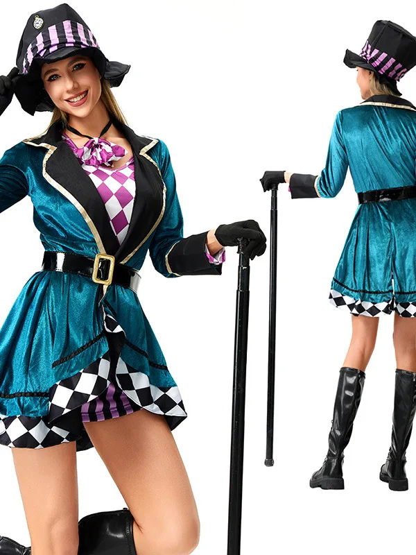 

Alice in Wonderland Halloween Women's Costume Mad Hatter Magician Stage Performance Nightclub Circus Show Outfit Chinese Manu...
