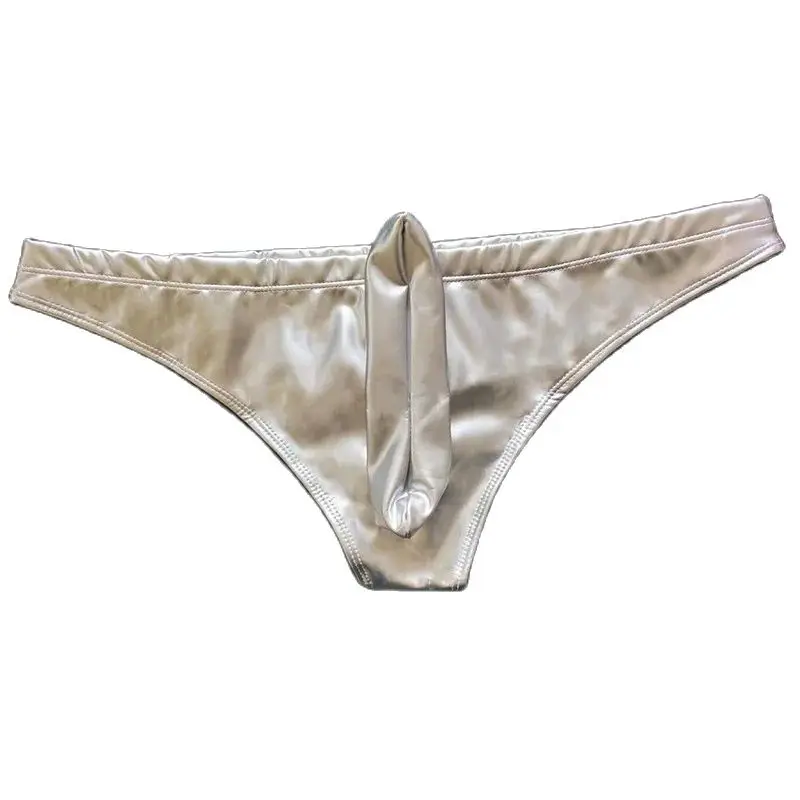 Men Sexy Underwear PU Package Hip Penis Sheath Close Briefs PU Leather Briefs Plus Size Hip Wrinkle Undershorts Oil Faux Leather