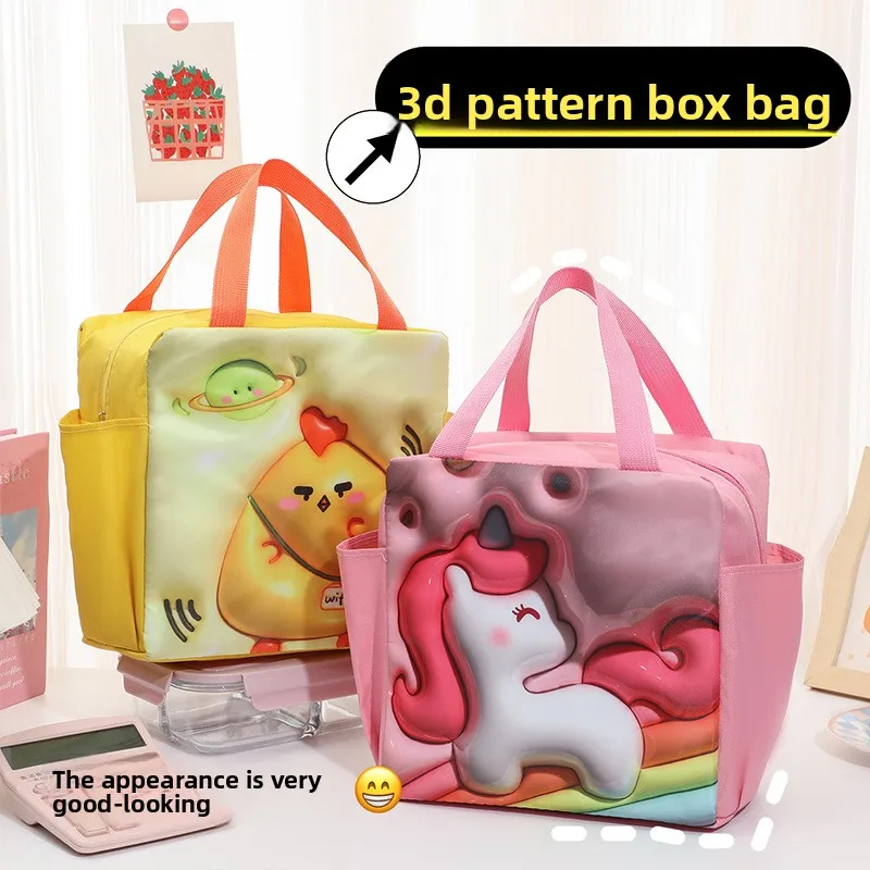 

Cartoon 3D Inflatable Lunch Box Bag Portable Double Pocket Large Capacity Insulated Bag with Meal Bento Bag Picnic Bag Ice Pack