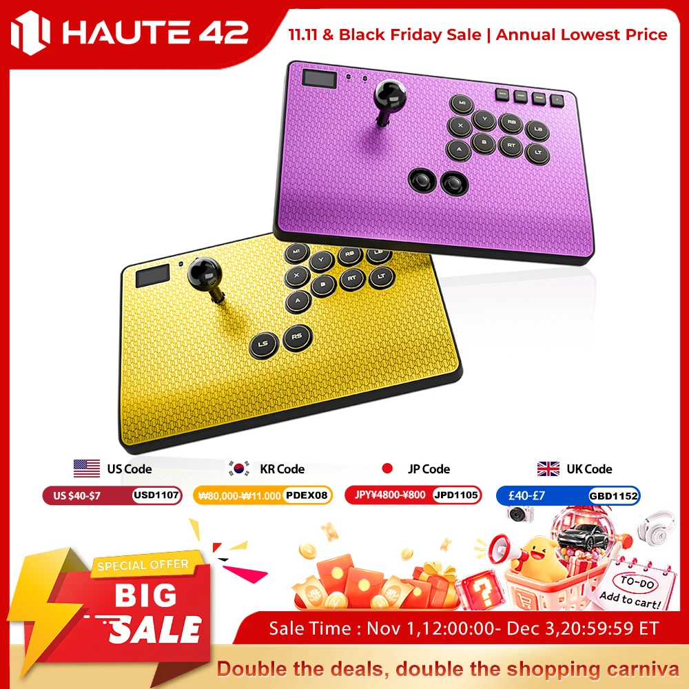 Haute42 C-AS 자기식 CNC 알루미늄 합금 조이스틱 아케이드 히트박스 컨트롤러 PC/PS4/PS5/XBOX 레버리스 컨트롤러 파이트스틱