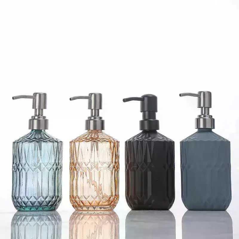 /PFU/Hand Soap Dispenser With Diamond Textured And Rustproof Pump For Bathroom Kitchen Countertop Glass