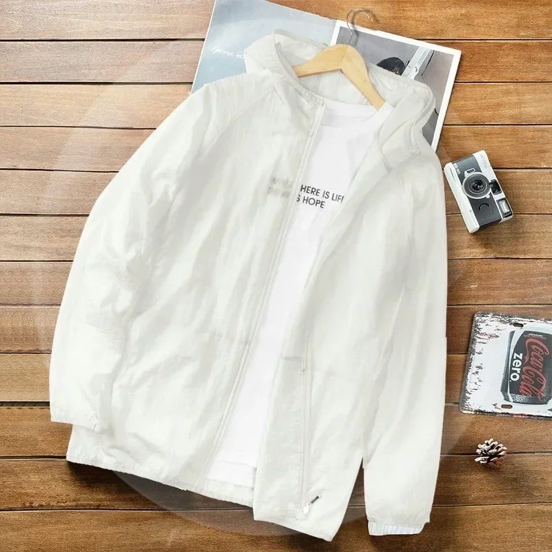 1PC Men's Lightweight Elastic Ice Silk Clothing Sun Protection Ultra-thin Jacket Beach Top Outdoor Waterproof Cool Comfortable