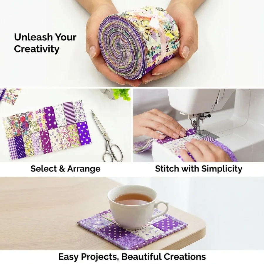 40 pcs6.4*50cm Bright Fabric  Set - Assorted Floral, Geometric,and Star Patterns for Sewing,Decorative Cloth, DIY Gift