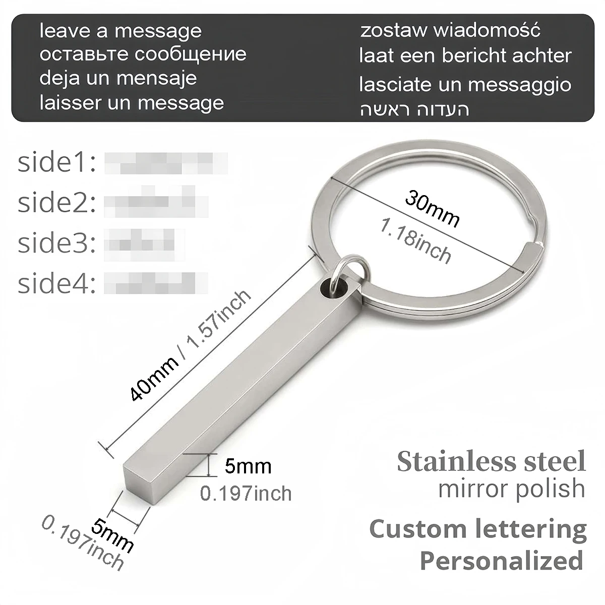 Personalisierter 3D-Bar-Schlüsselanhänger, Gravur von Text, Name, Datum, Logo, Anpassbare Schlüsselanhänger aus Edelstahl, Schlüsselringe, Halter, Bestes Geschenk – Detail 4