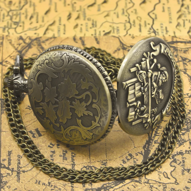 Orologio da tasca commemorativo serie di collane al quarzo flip-top retrò in bronzo Steampunk Babbo Natale per studenti e studentesse