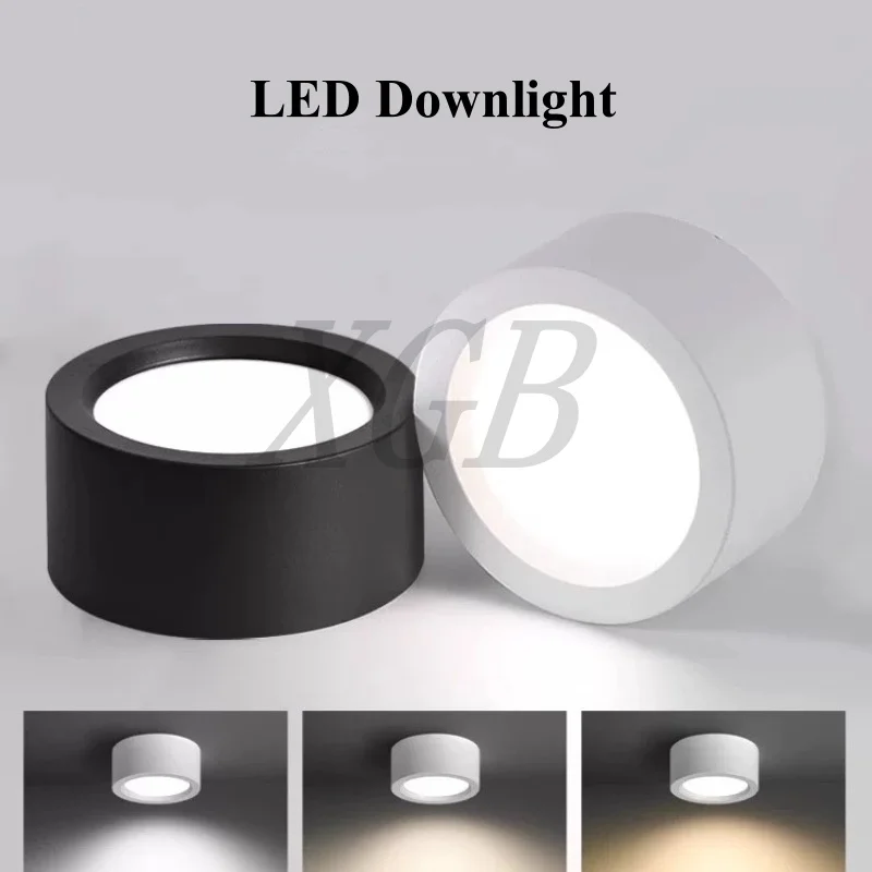 

LED Downlight AC220V 9W 12W 18W 24W Round Surface Mount Spot Light 3 Colors Ceiling Light for Bedroom Kitchen Indoor Down Lamp