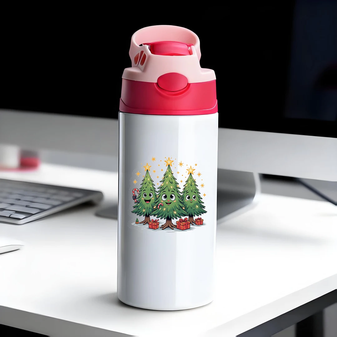

304 Stainless Steel Insulated Cup + Cartoon Christmas Tree Straw Cup Kids' Holiday Gift Joyful Christmas Water Cup Set