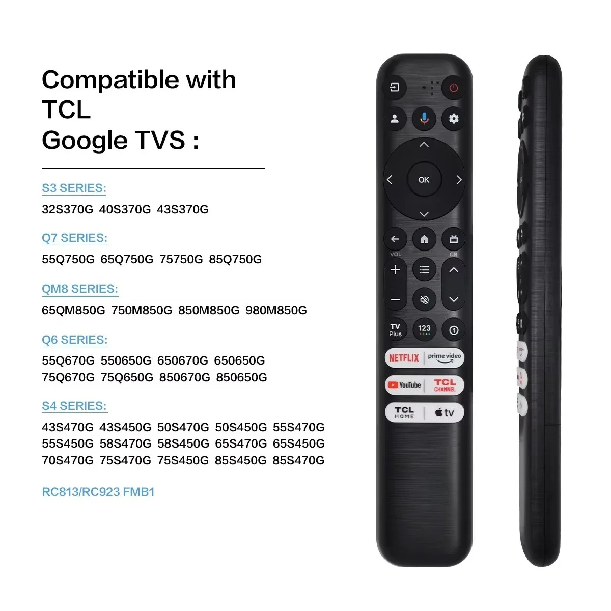 ZLRLMHY New RC813 FMB1 for TCL Smart TV Remote Control FMB3 55Q650G 55Q670G 70S470G 85QM850G  Apple TV With Bluetooth Voice