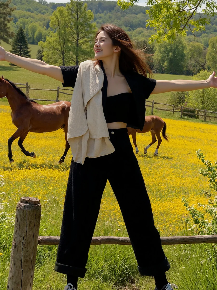 امرأة السراويل مكتب الأبيض الخريف الحد الأدنى نمط سيدة خط نظيف تصميم بسيط الأساسية عادية عالية الارتفاع مستقيم الساق عمل أنيق #1