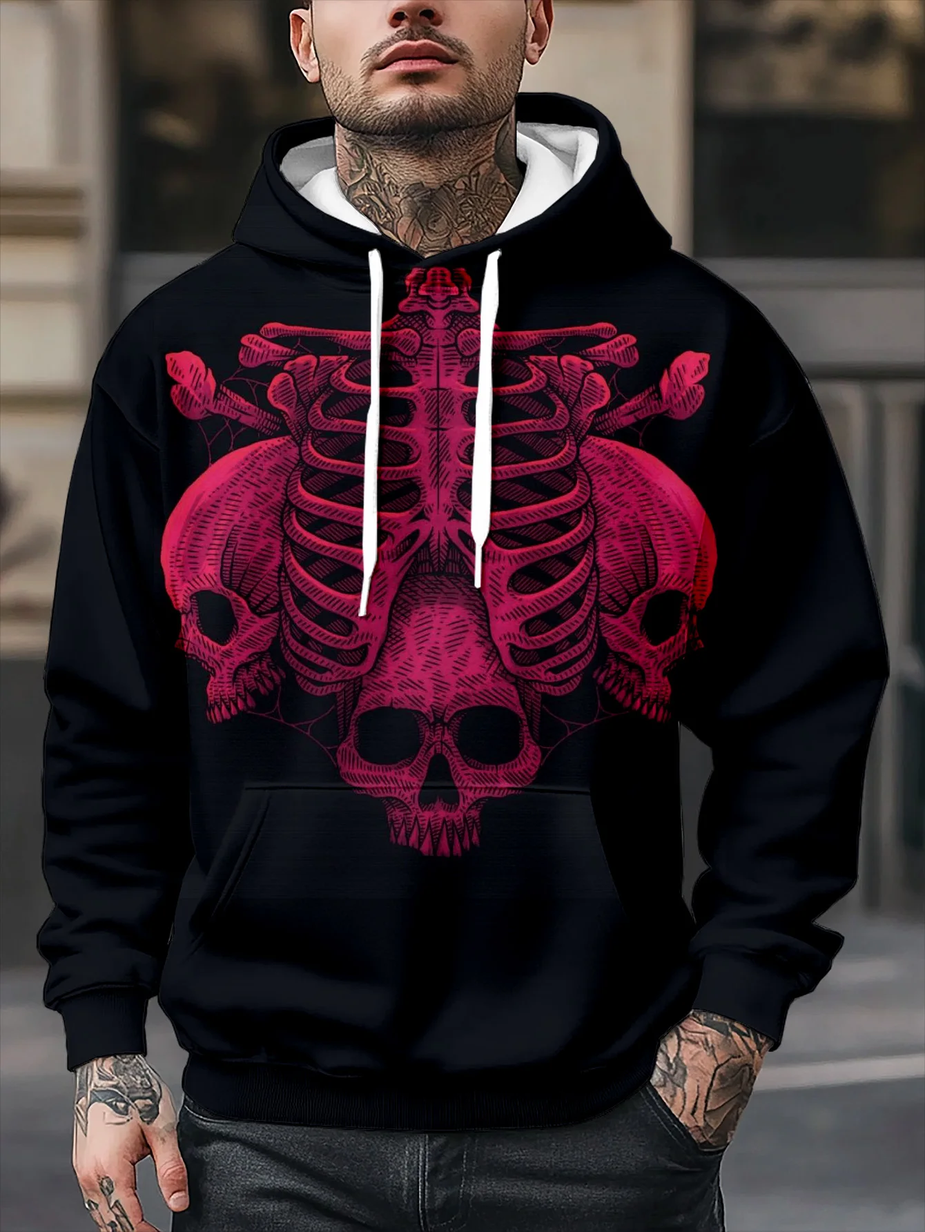 

Fashion Mens' Hoodies Autumn Winter Loose Casual Sweatshirt Tops 3D Skull Pattern Printed Loose Hoodie Long Sleeve Male Clothing