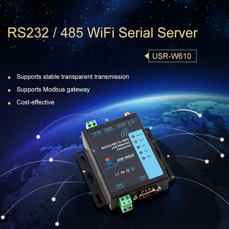 USR-W610 SSL HTTPS Serial RS232 RS485 to RJ45 Ethernet WiFi Converter Wireless Server Converter Built in Web Server