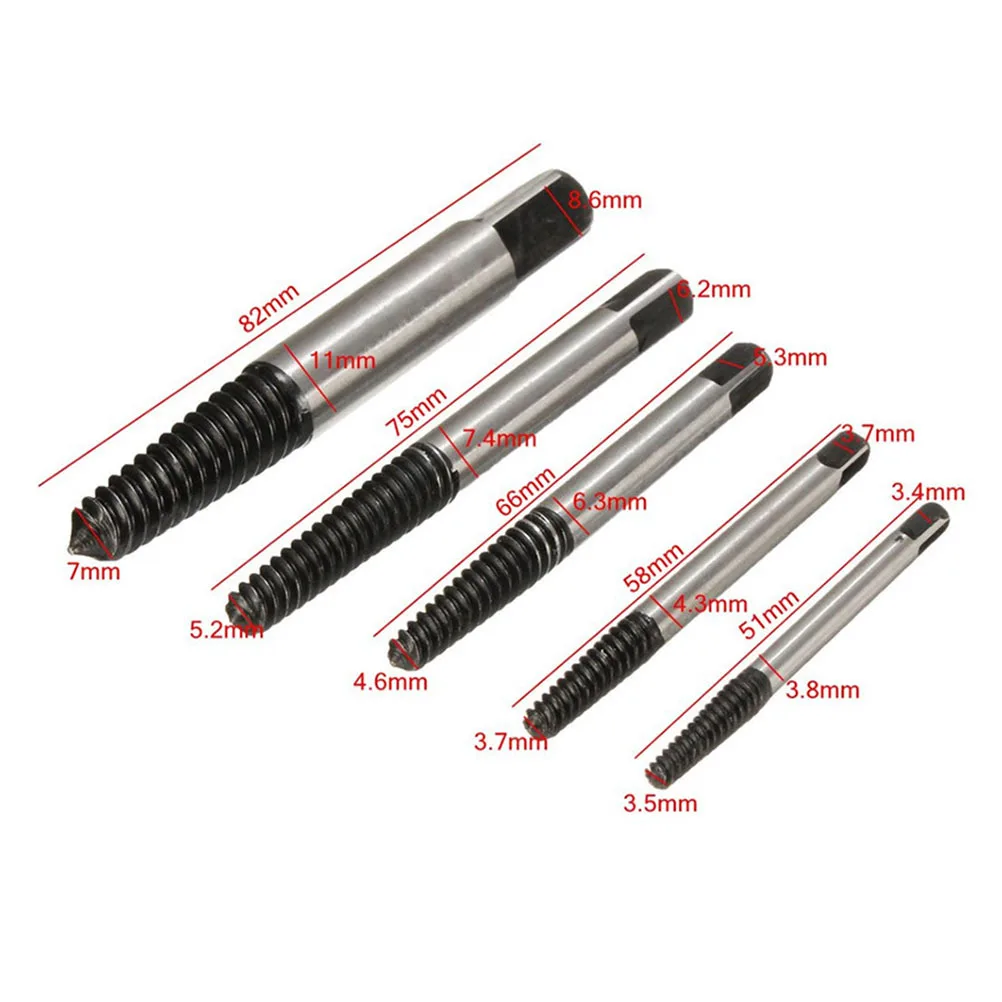 

5pcs Screw Extractor Set Black Oxide Steel Easy Out Tool For Damaged Bolt Stud Removal Auto Repair Hand Tool Accessory