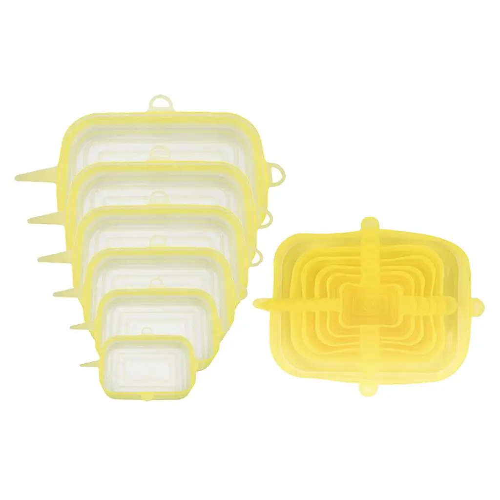 12pcs Universal Reusable Silicone Stretch Lids Wrap Bowl Seal Cover Yellow