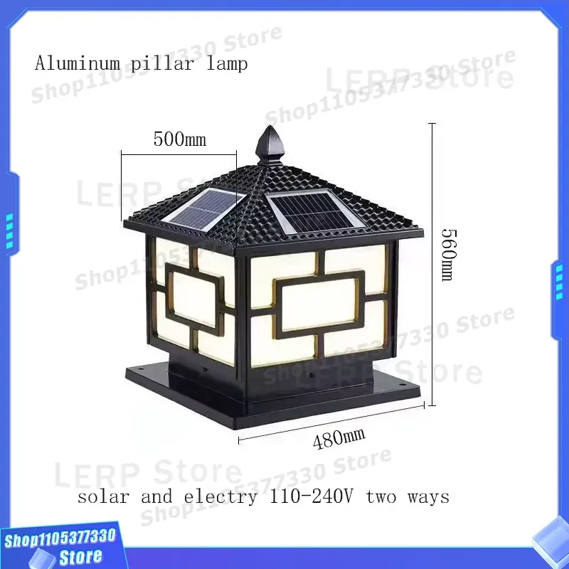 Classic Outdoor Solar Post Light Waterproof Aluminum Garden Lamp LED AC Power Decorative Yard Lighting Fixture for Pathway
