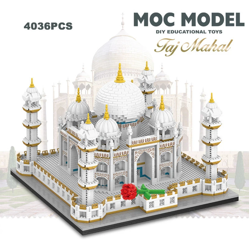 Wold Famous Architecture Taj Mahal Palace Model Building Block Street View With Rose Flower Decor Toy Puzzle Brick For Kids Gift