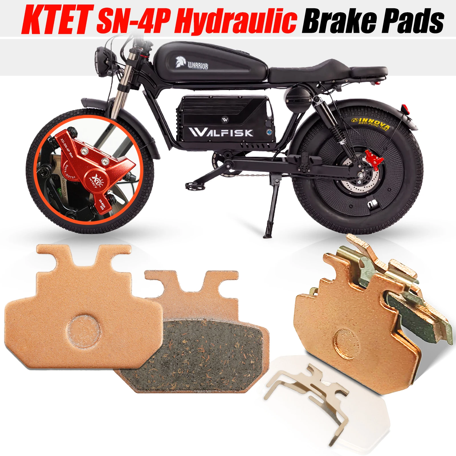 

2 Pair Ebike Replace Kit Metal Brake Pads for SN-V4 Hydraulic Calipers XOD & City Mountain Scooter Motorcycle Bicycle