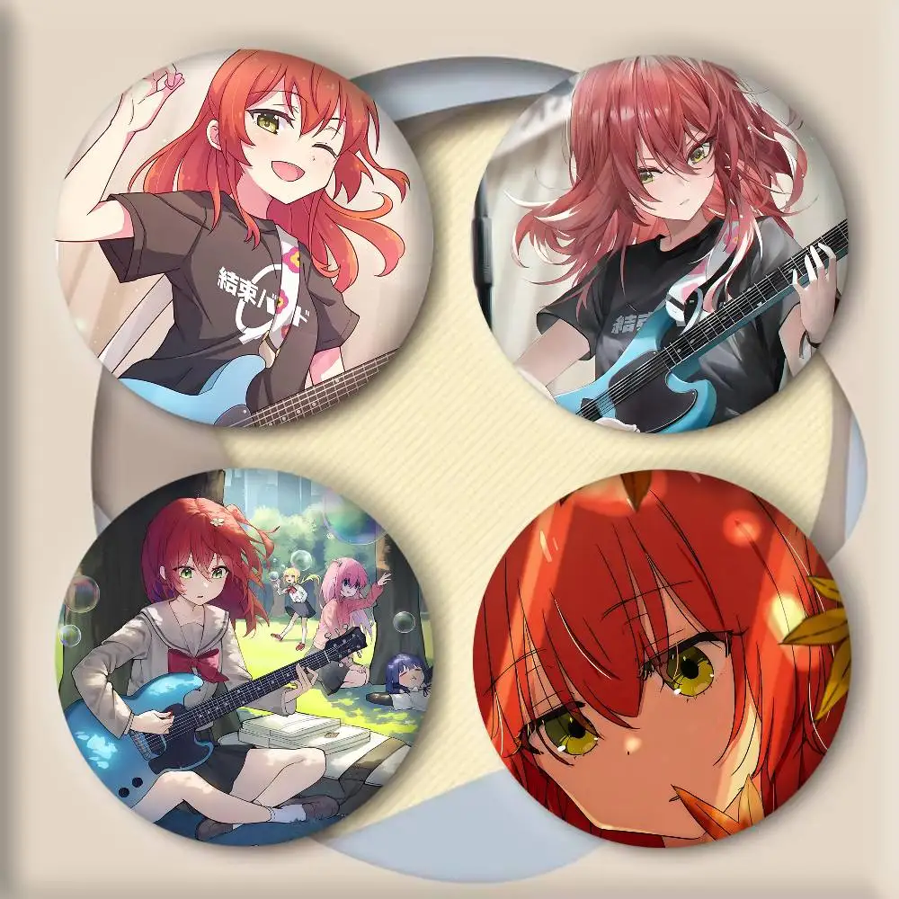 Anime red girl Kita Ikuyo B-Bocchi The R-Rock Badge Tinplate Round Laser Brooch Clothes Backpack Accessories Lapel