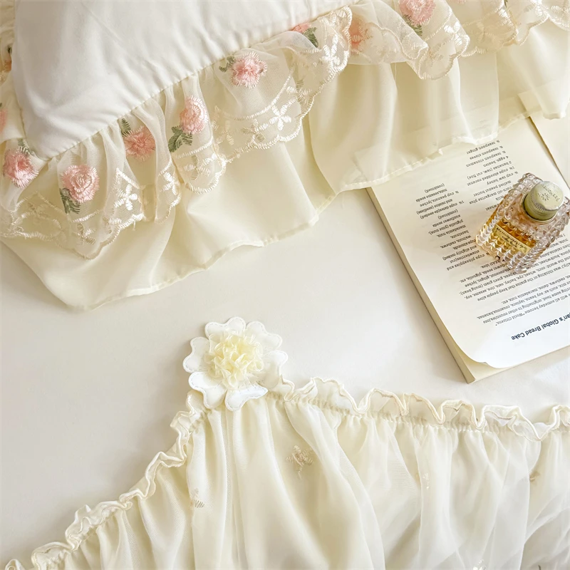 Korean Style Lace Embroidered 3-Piece Duvet Cover Set 5