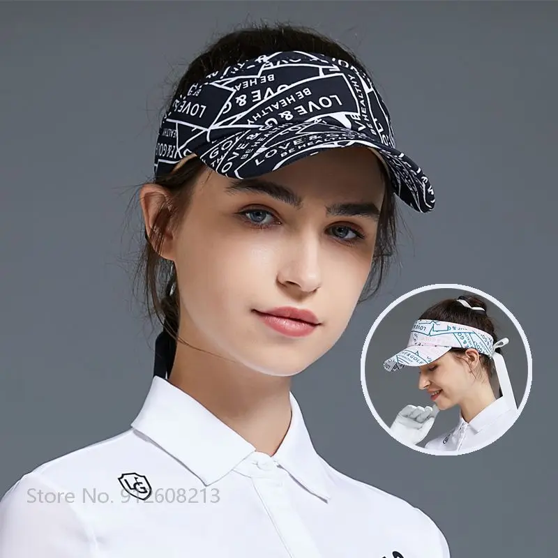 Love Golf Sunscreen Caps Women Adjustable Golf Sun Shade Hats Women Printed Empty Top Hat Female Outdoor Peaked Cap with Bow Tie