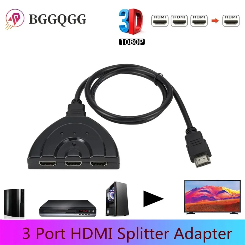 

BGGQGG Mini 3 Port HDMI Splitter Adapter Cable 1080P HDMI Switcher HDMI Switch 3 in 1out Port Switch Hub for HDTV Xbox PS3 PS4