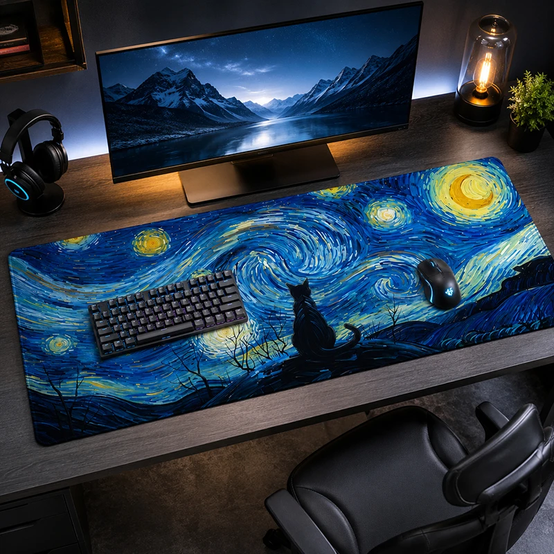 Mouse Pad Starry Night Black Cat Gamer XL Home New Custom Mousepad XXL MousePads Carpet Office Accessories Desktop Mouse Pad