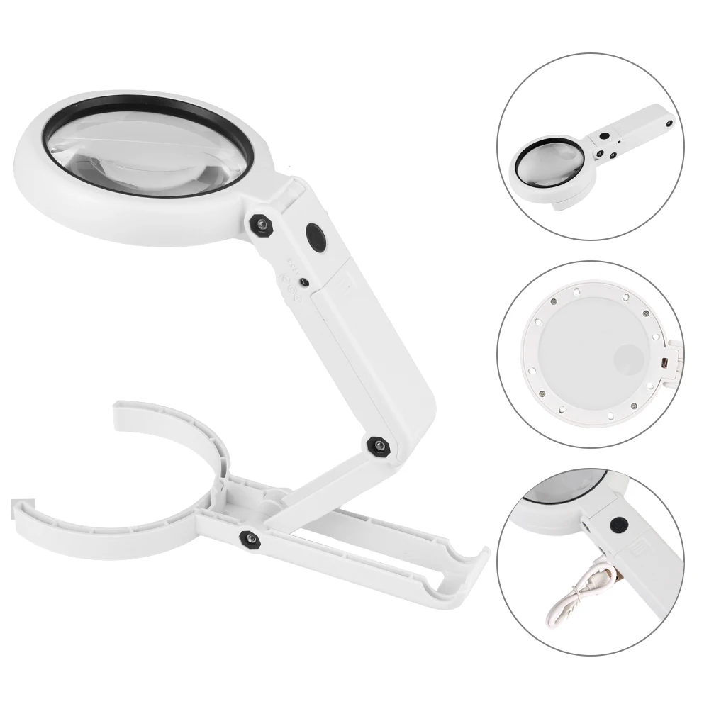Foldable Stand Desk 5x 11x Magnifying Glass for Jewelry Appraisal Reading Repair Portable Hand-held with 8 LED Light