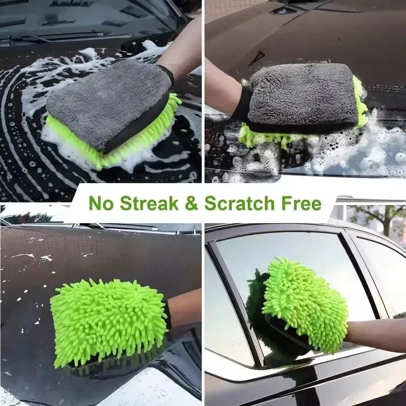 Microfiber Car Wash Gloves Chenille Waterproof Mitt Soft Mesh Back Double-faced Glove Mitt Wax Detailing Brush Car Cleaning Tool