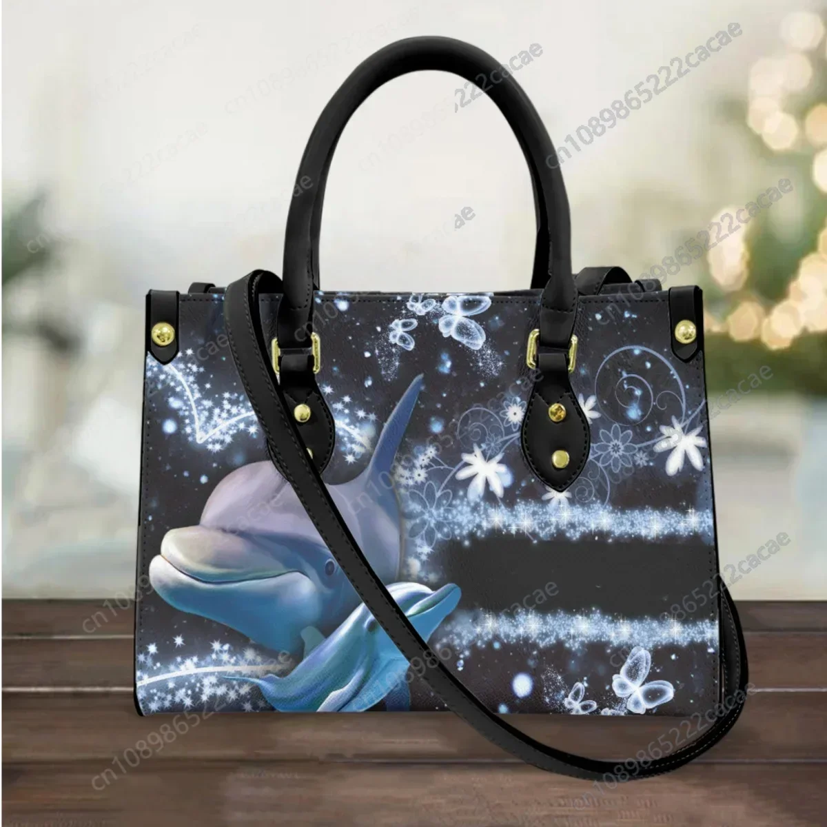 Blue Dolphin with Butterfly Design Women Handbags Luxury Leather Female Cross Body Bags Woman Top-handle Vintage Shouder Bags