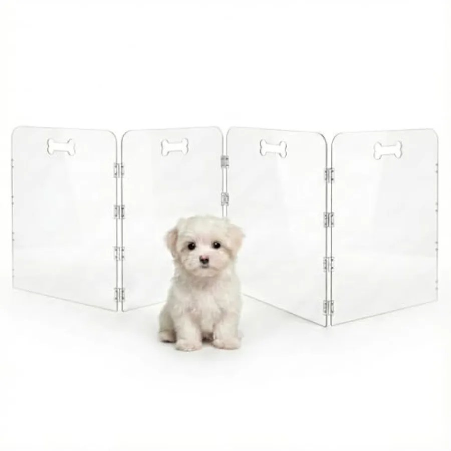 

Acrylic Dog Playpen for House Pre-Assembled Foldable Clear Gate Indoor with Handles Free-Standing Pet Fence for Doorways for Sm