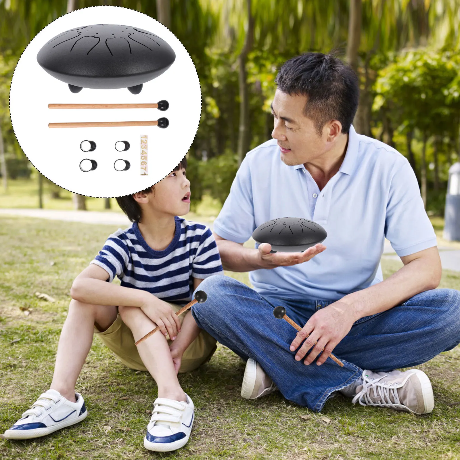 

1Set Practical Steel Tongue Drum 8-Tone Portable 6-Inch Durable Hand Drum Set with Drumsticks Finger Cots Non-Peeling Paint