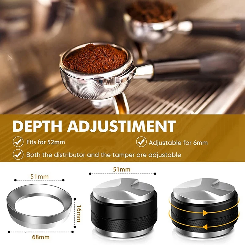 51Mm Coffee Tamper And Espresso Distributor,51Mm Stainless Steel Espresso Dosing Funnel Set,Dual Head Coffee Leveler