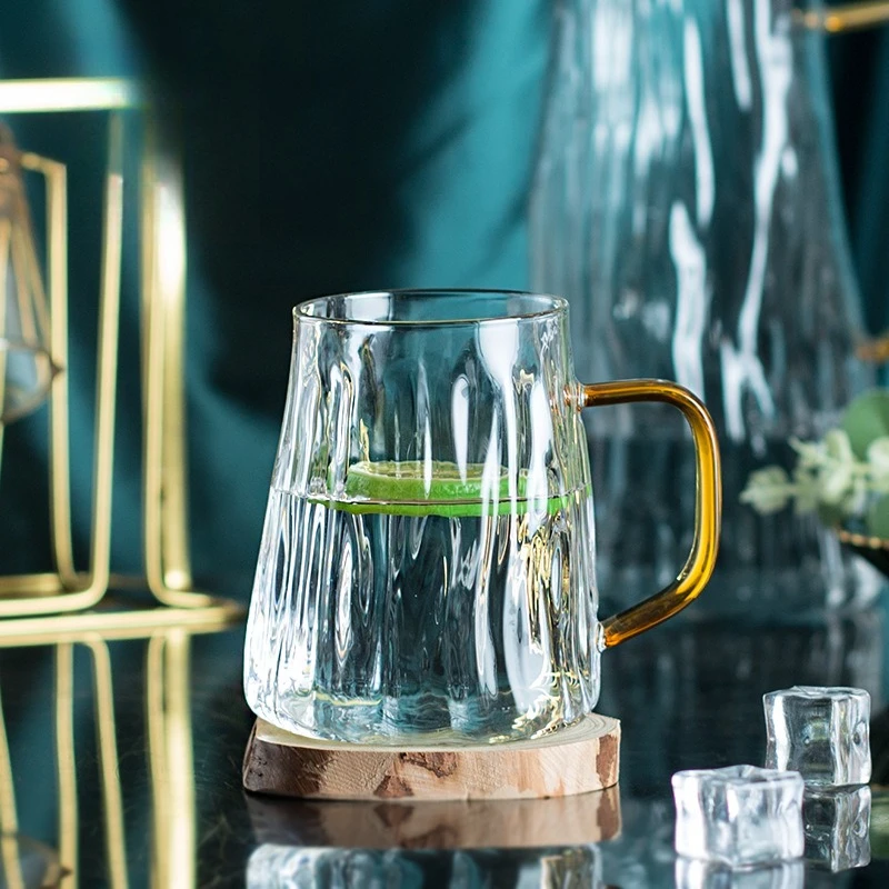 High Aesthetic Irregular Glass Cup with Handle Heat Resistant Tree Bark Texture Tea Cup