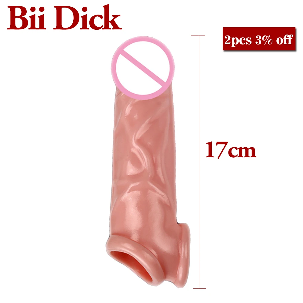 17CM Dildo Penis Sleeve Comdom Penis Extender Sleeve Reusable Condom Rubber Penis Dick Male Cock Extender Dildo Enhancer for Men