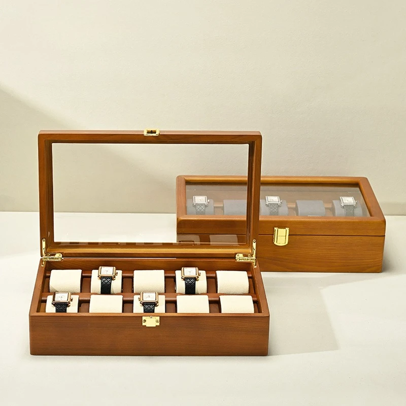 Solid wood watch storage box, transparent watch box for men and women, wooden display box for watch collection