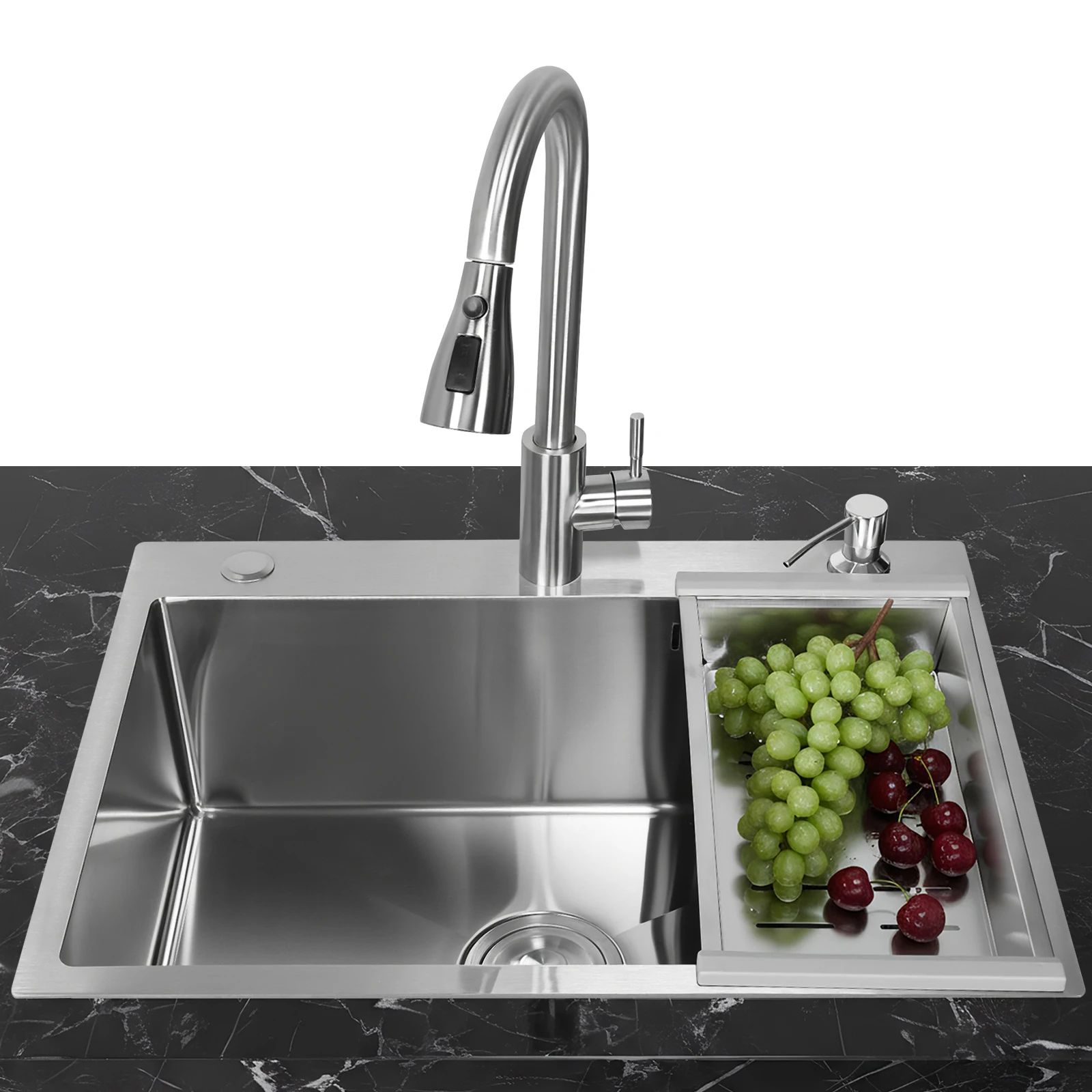 

Single Bowl Kitchen Sink Drop-In Household Dishwasher Sinks with Faucet Multifunctional Sink for Laundry Room Bathroom Farmhouse
