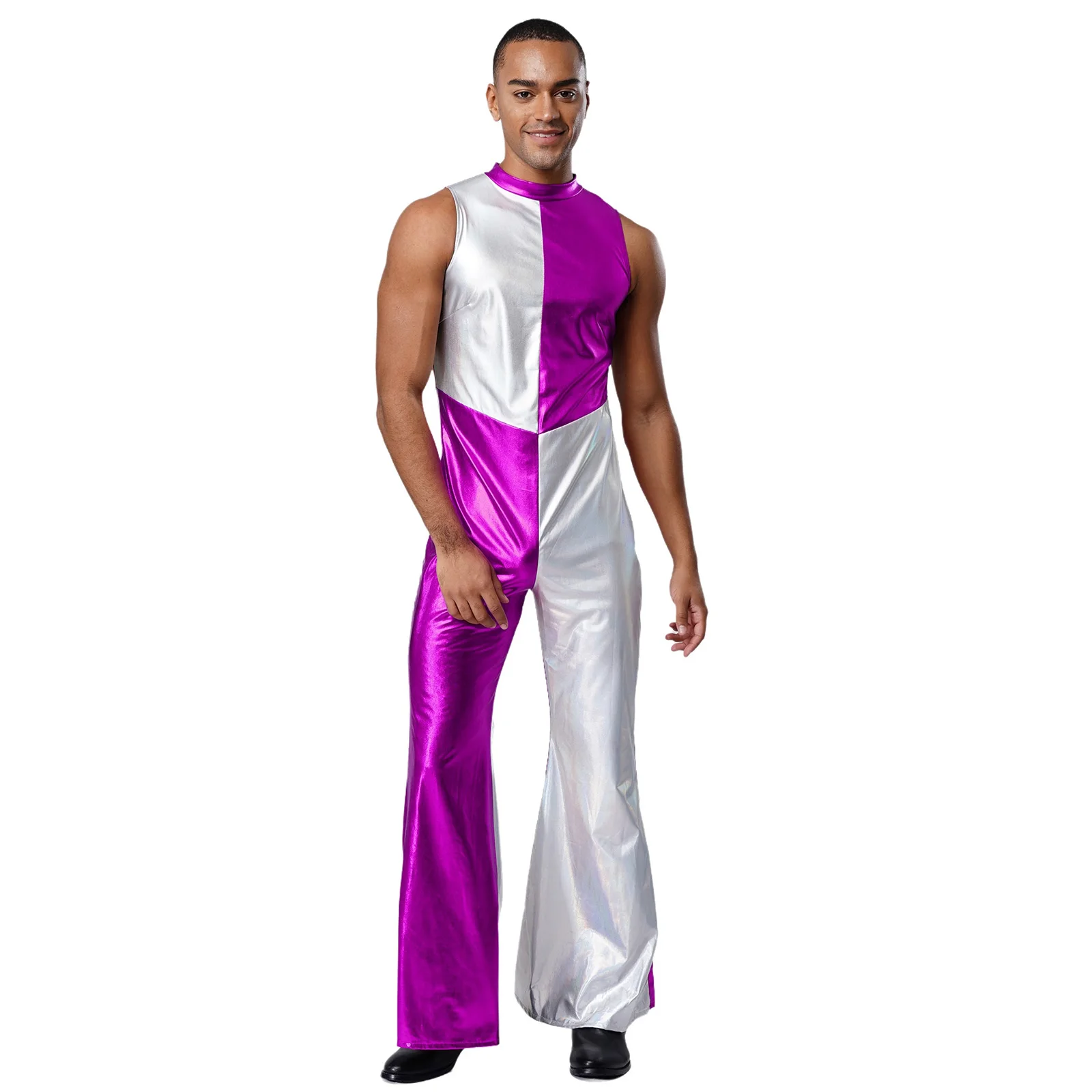 

Men Adult Disco Party Raves Waltz Jazz Stage Performance Jumpsuit Sleeveless Flared Pants Fashion Rompers for Party Club Outfits