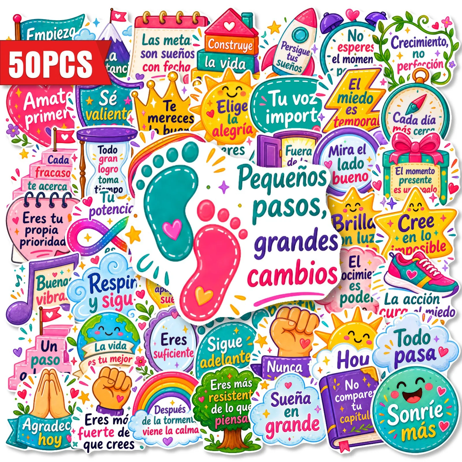 50pcs Spanish Motivational Stickers Creative Inspirational Quote Waterproof for Journal Notebook Suitcase DIY