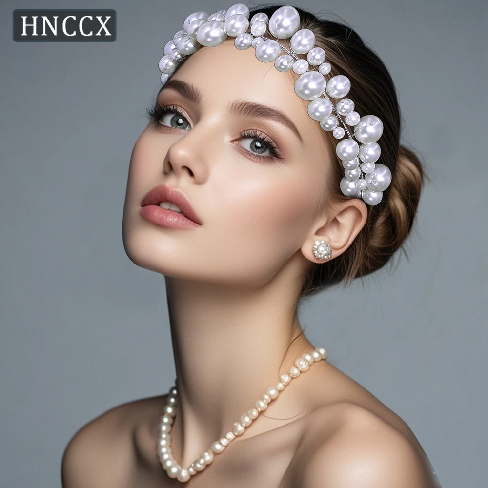 HNCCX Bride Big Pearl Headband Artificial Pearl Wedding Head Hoop Hair Jewelry Women Party Elegant Headpieces Ornaments CP810