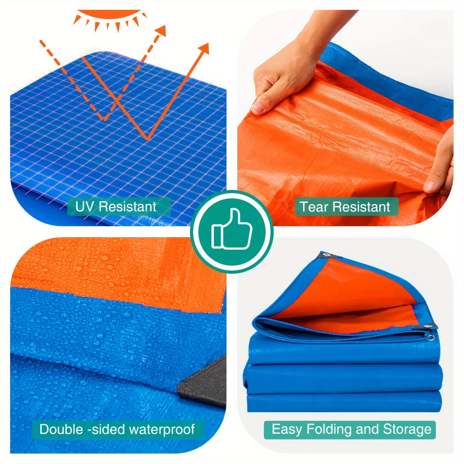Double-Sided Blue and Orange 8-Mil Thickened Tarpaulin The Blue Side Is Rainproof and Freeze-Resistant, While the Orange Side Offers Sun Protection and Uv Resistance. Made of Sturdy and Tear-Resistant Pe Material with Grommets Along the Edges, Available in M.
