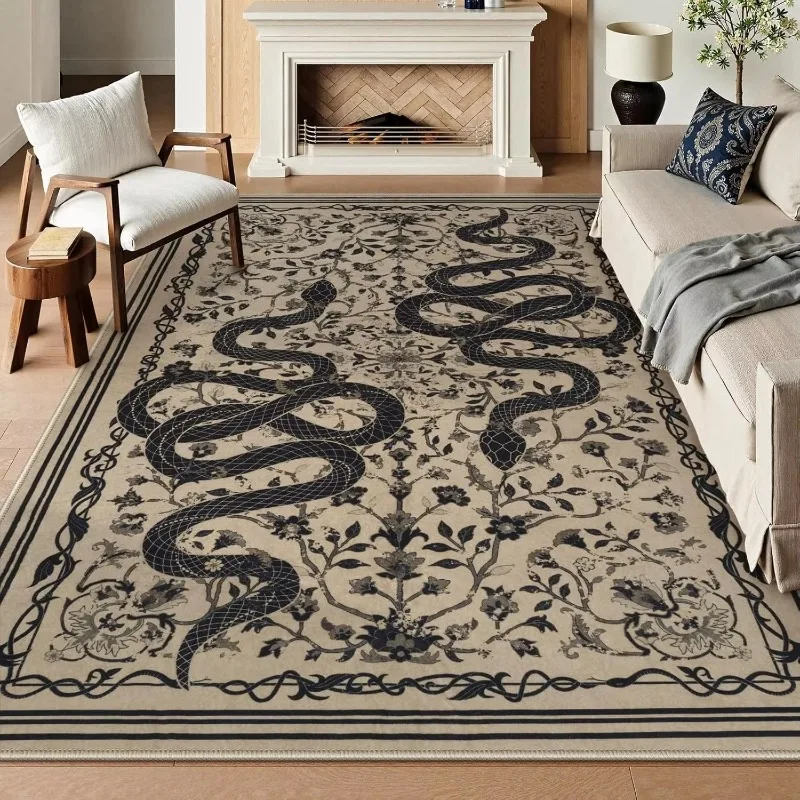 French Retro Style Creative Snake Living Room Carpet Floral Pattern Kitchen Corridor Bedroom Rug Home Decor Easy Care Sofa Rugs