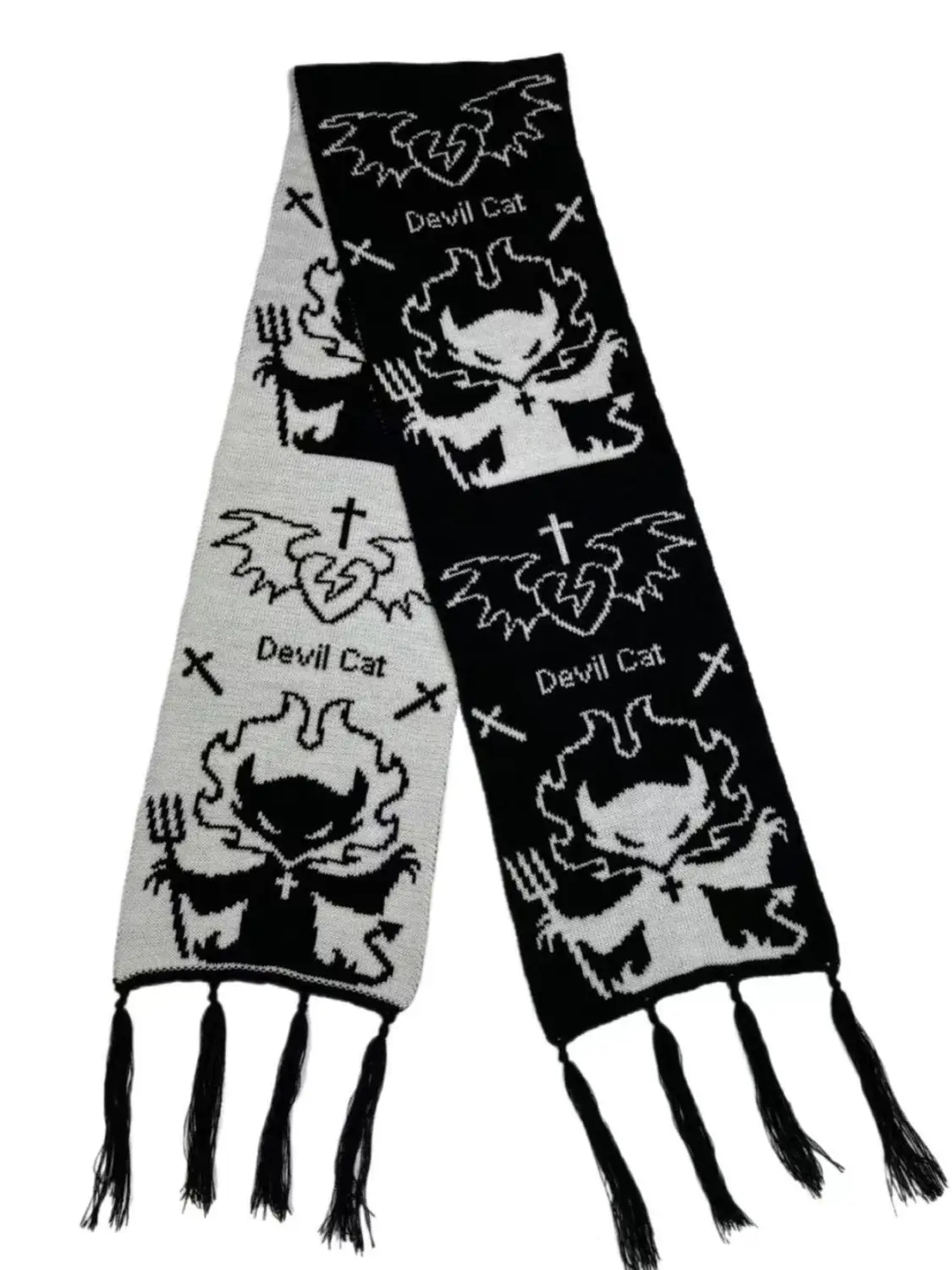 Autumn Winter New Demon Cat Punk Subculture All Match Warm Knitted Scarf Japanese Harajuku Hottie Streetwear Thicken Women Scarf