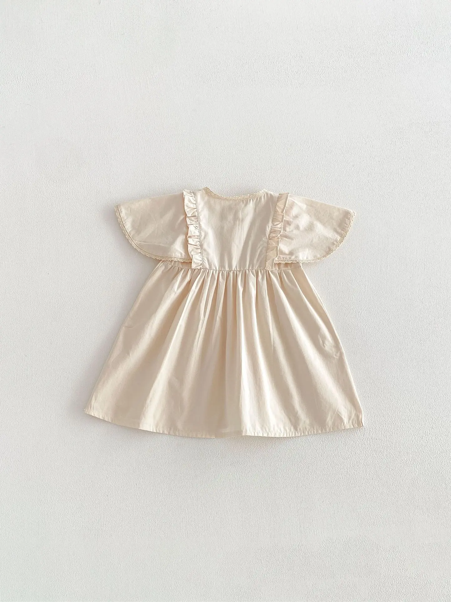 MILANCEL 2026 Summer 9M-4T Baby Dress Cute Thin Girls Flutter Sleeve Dress Cotton Embroidered Flowers Kids Princess Dress